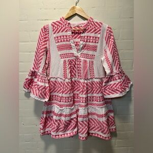 Francesca’s Mi Ami Boho Pink & White Tiered Peasant Tunic Top Size Large